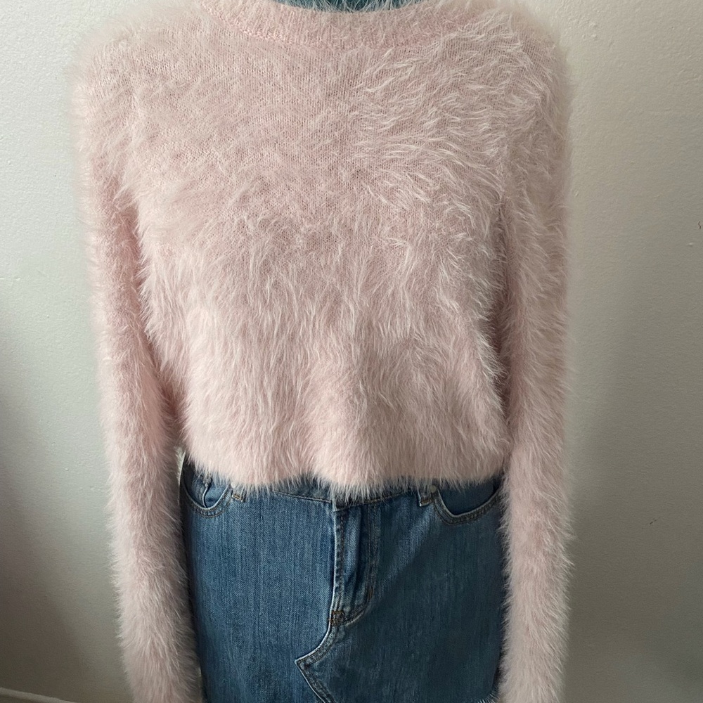 Kendall & Kylie Ultra Soft and Cozy High Crewneck Pale Pink Eyelash Sweater - Picture 2 of 10